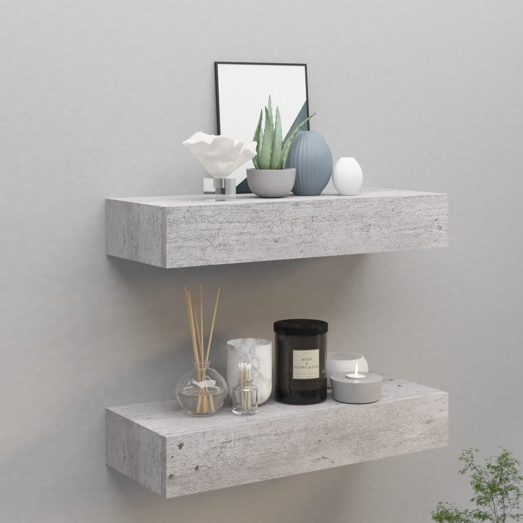 Wall Drawer Shelves 2 pcs Concrete Grey 60x23.5x10cm MDF - All Things Good