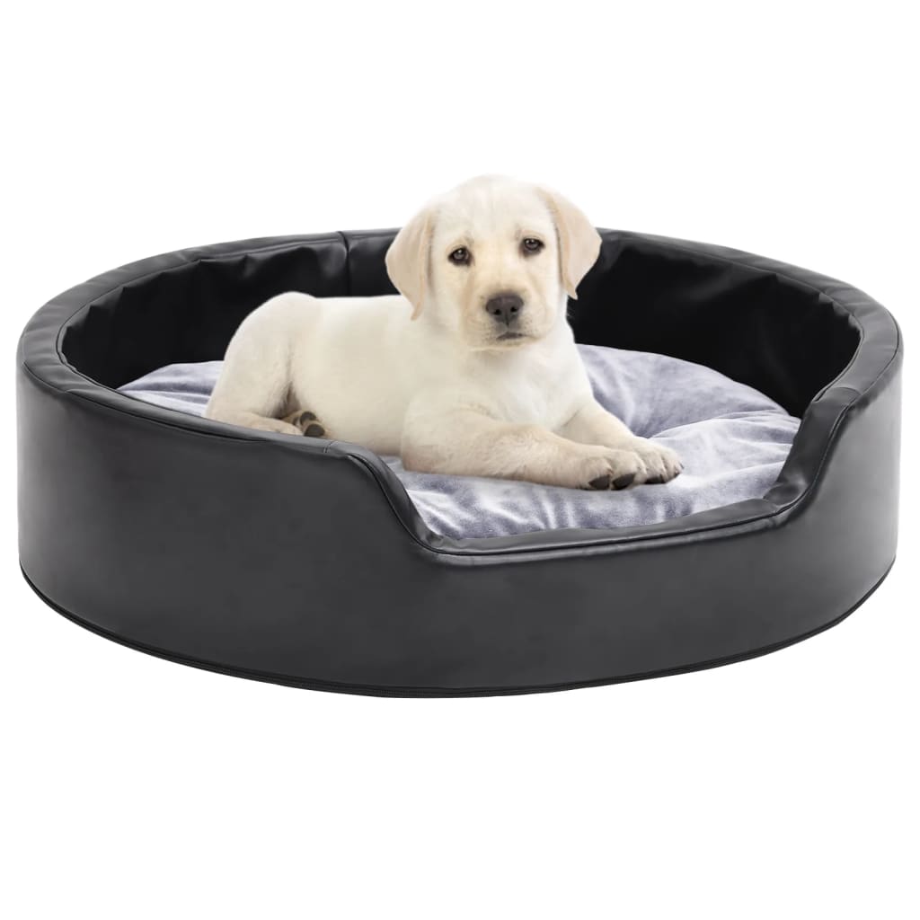 Dog Bed Black and Grey 69x59x19 cm Plush and Faux Leather - Design Hut