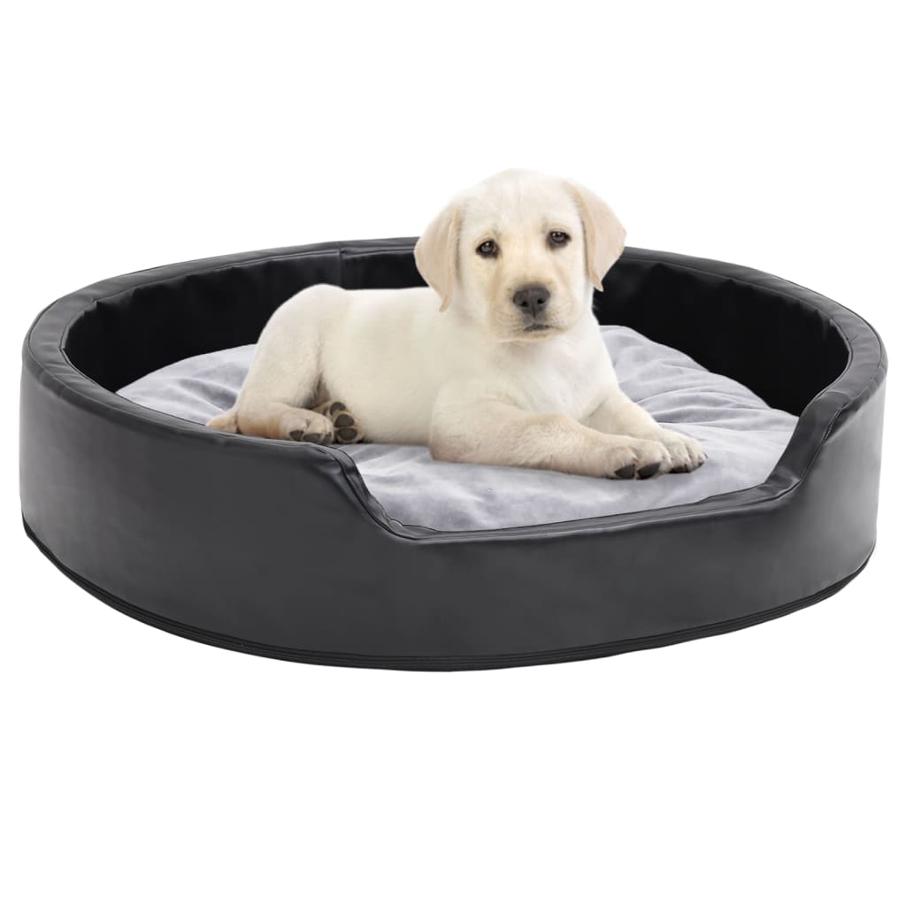 Dog Bed Black and Grey 79x70x19 cm Plush and Faux Leather - Decor Base