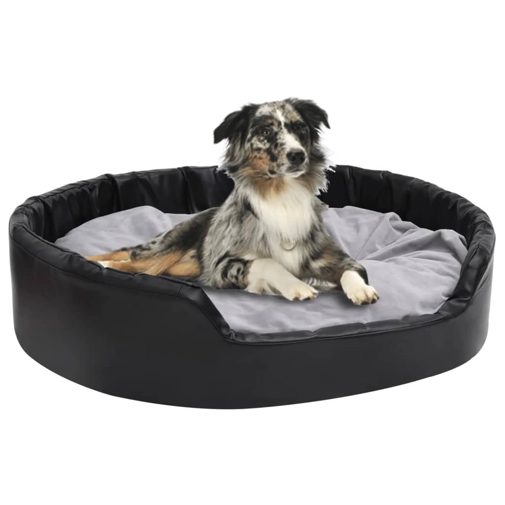 Dog Bed Black and Grey 99x89x21 cm Plush and Faux Leather - Brittle & Co