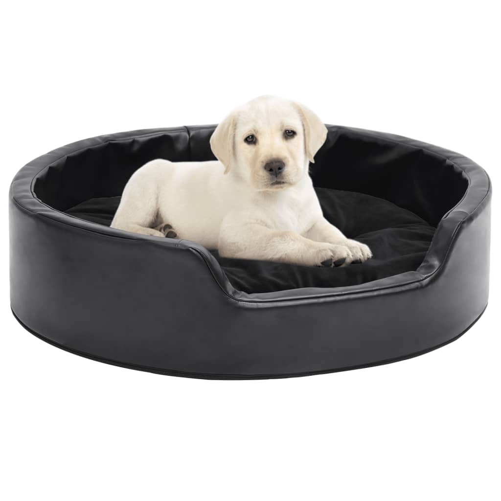 Dog Bed Black 69x59x19 cm Plush and Faux Leather - Decor Base