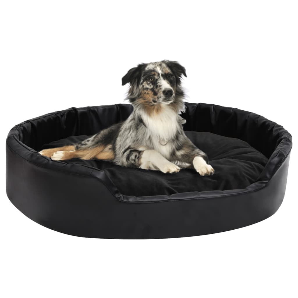 Dog Bed Black 90x79x20 cm Plush and Faux Leather - The Home Maker