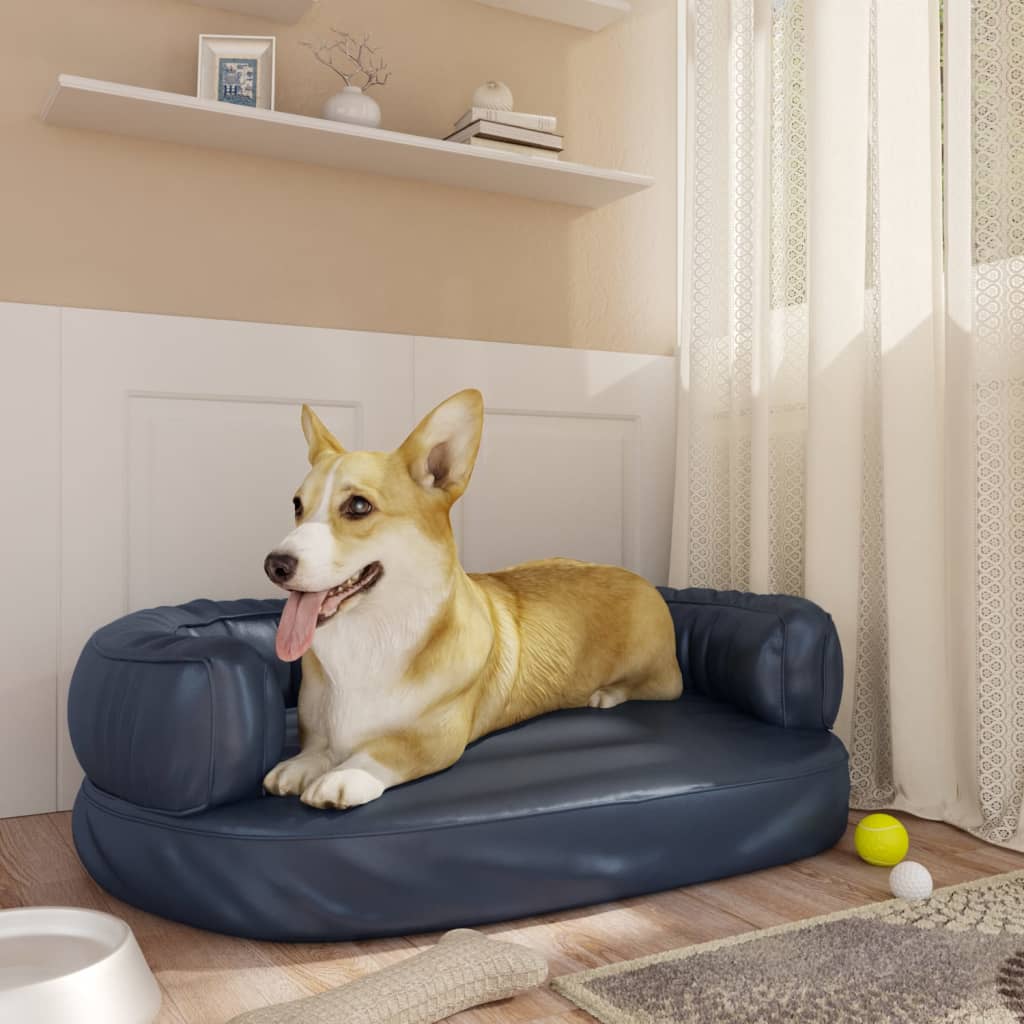 Ergonomic Foam Dog Bed Dark Blue 60x42 cm Faux Leather - Decor Base
