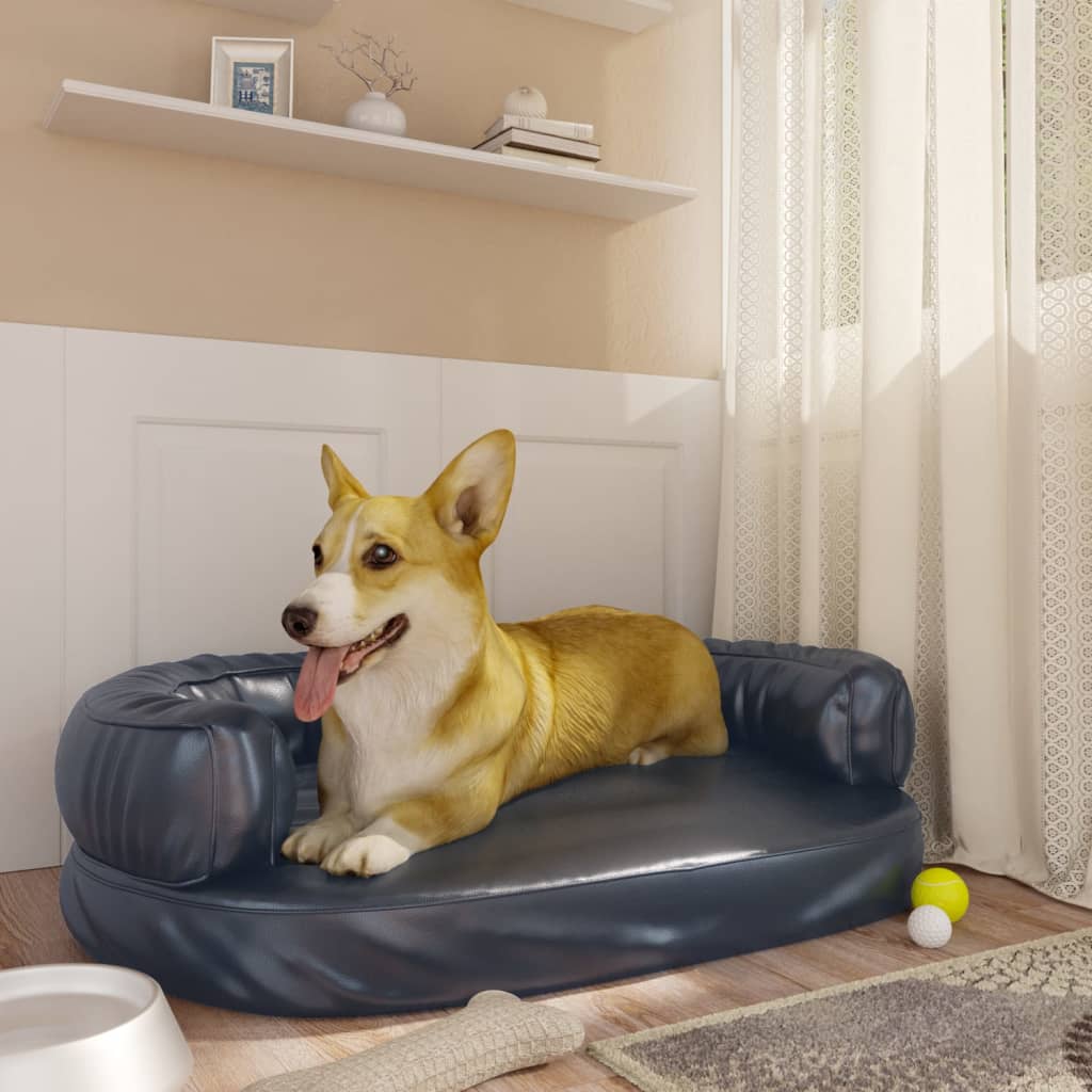 Ergonomic Foam Dog Bed Dark Blue 75x53 cm Faux Leather - Design Hut