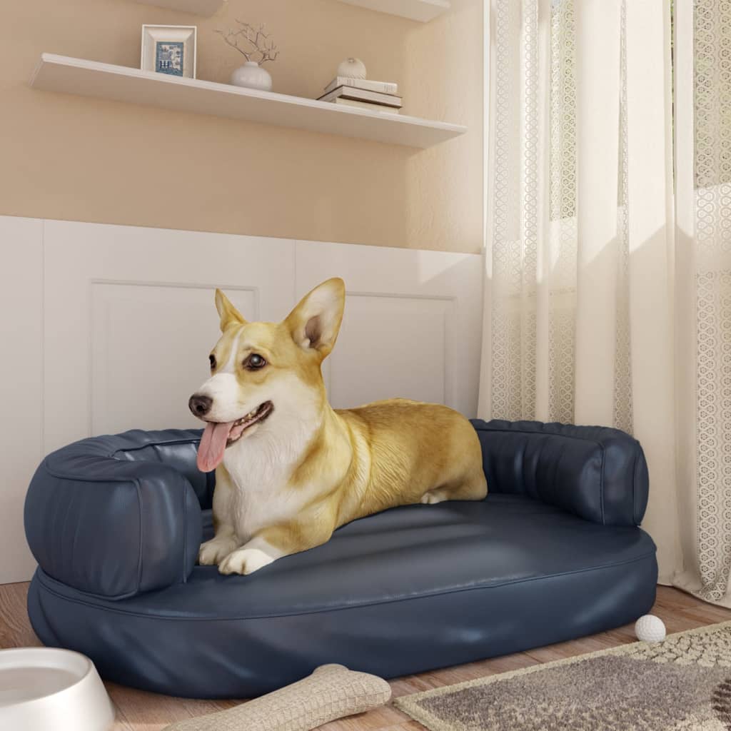 Ergonomic Foam Dog Bed Dark Blue 88x65 cm Faux Leather - Millennium Furniture