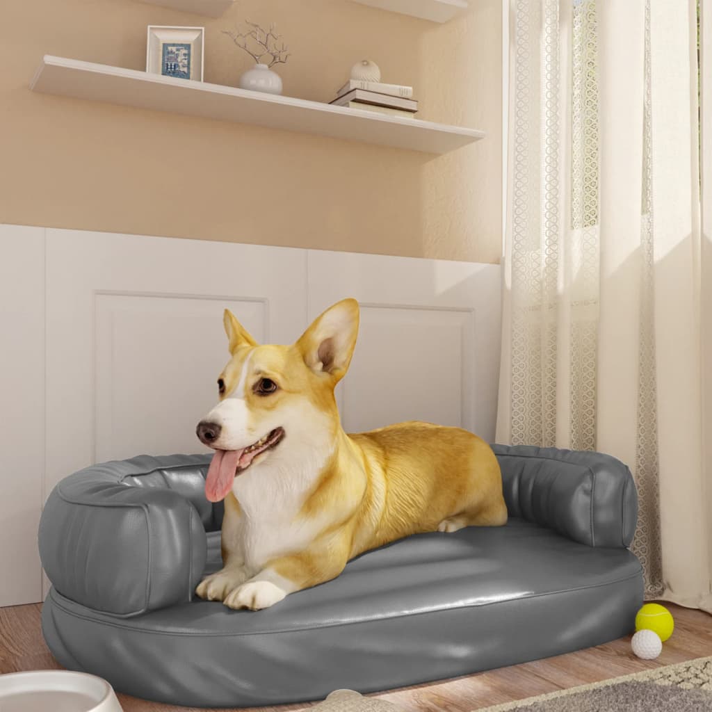Ergonomic Foam Dog Bed Grey 75x53 cm Faux Leather - R and M Furniture