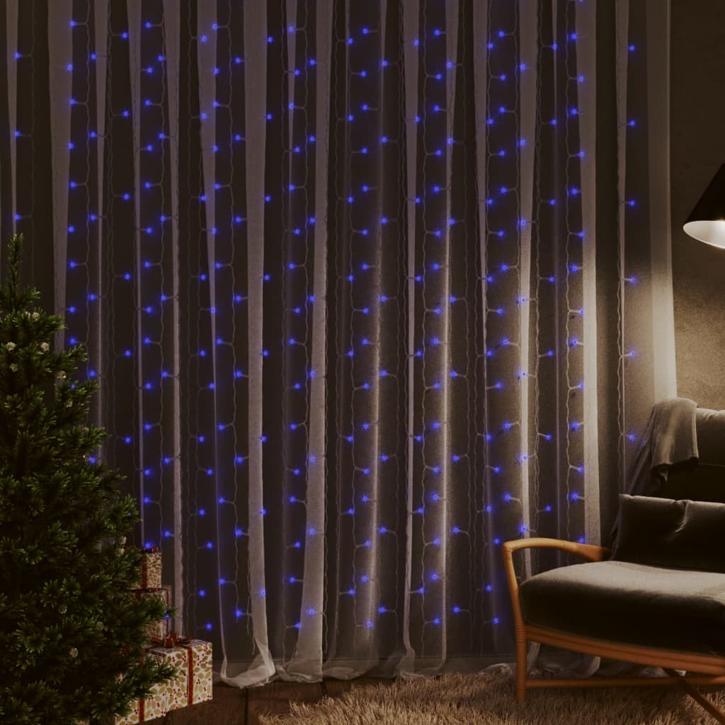 LED Curtain Fairy Lights 3x3m 300 LED Blue 8 Function - Casper Homes