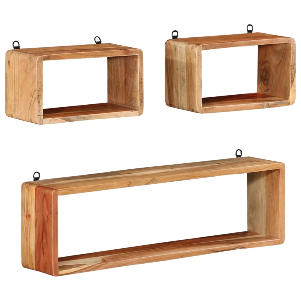 3 Piece Wall Cube Shelf Set Soild Acacia Wood - Casper Homes