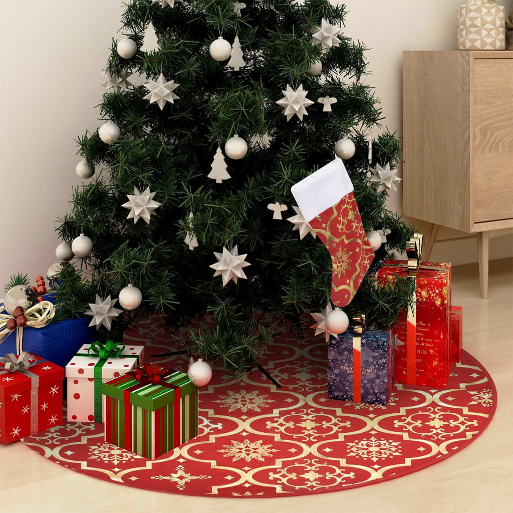 Chena Luxury Christmas Tree Skirt Sock Red 122cm Fabric - Sid & Sam