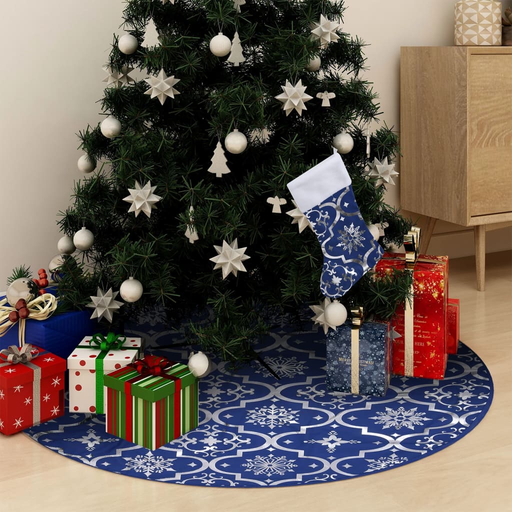 Chena Luxury Christmas Tree Skirt Sock Blue 90cm Fabric - Sid & Sam