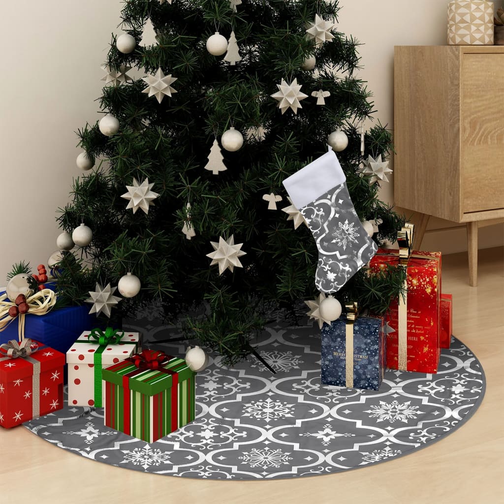 Chena Luxury Christmas Tree Skirt Sock Grey 90cm Fabric - Sid & Sam