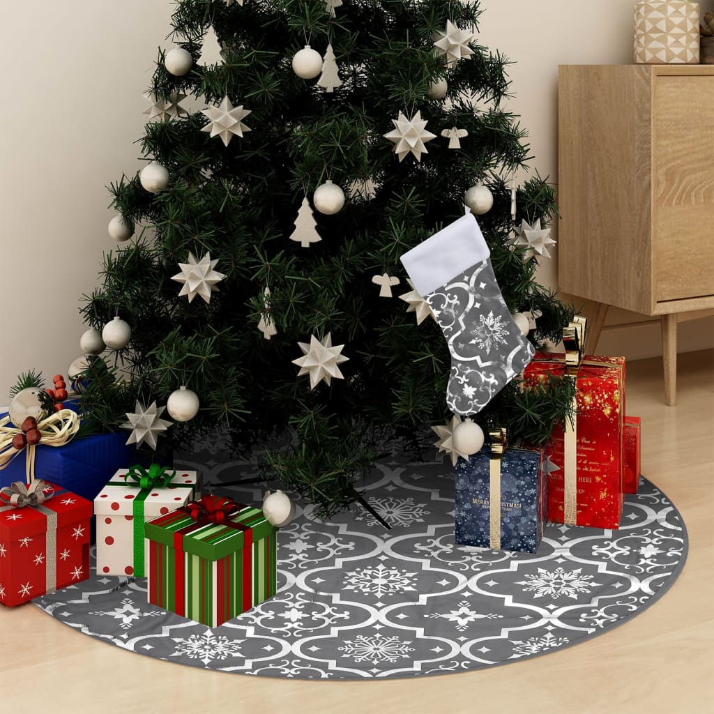 Chena Luxury Christmas Tree Skirt Sock Grey 150cm Fabric - Sid & Sam