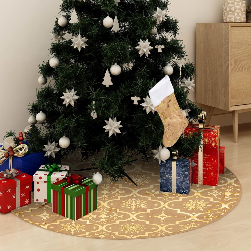 Luxury Christmas Tree Skirt with Sock Yellow 122 cm Fabric - R and M Furniture