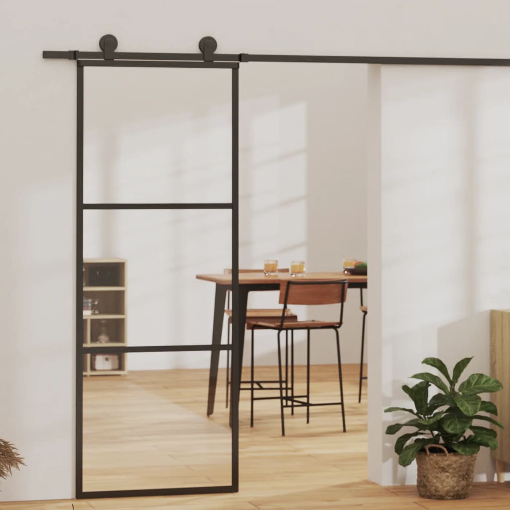 Sliding Door ESG Glass and Aluminium 76x205 cm Black - Tyrell & Tyrell