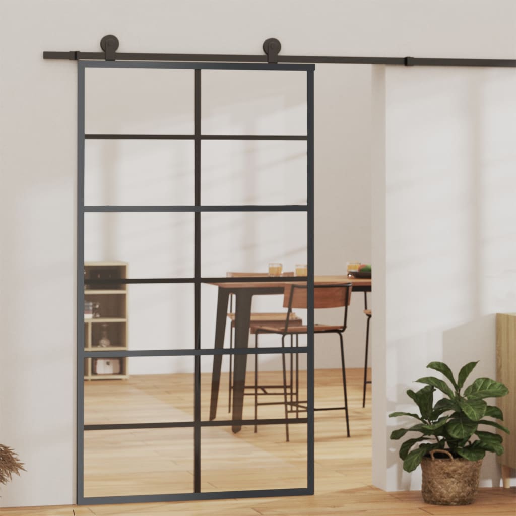 Sliding Door ESG Glass and Aluminium 102x205 cm Black - Style and Chic