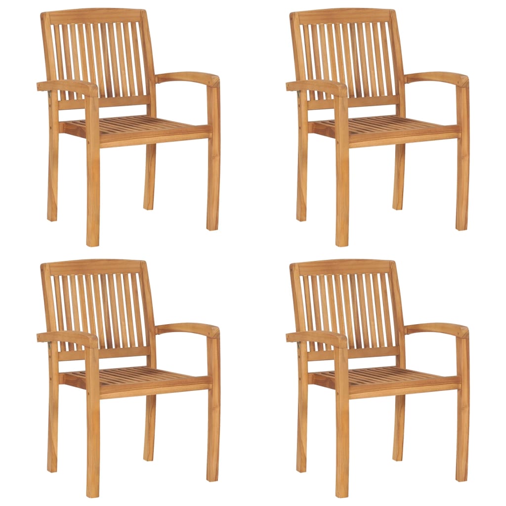 Stacking Garden Chairs 4 pcs Solid Teak Wood - Style and Chic