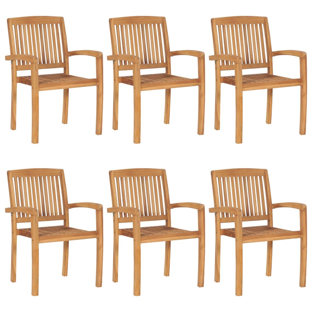 Stacking Garden Chairs 6 pcs Solid Teak Wood - Merkel Designers