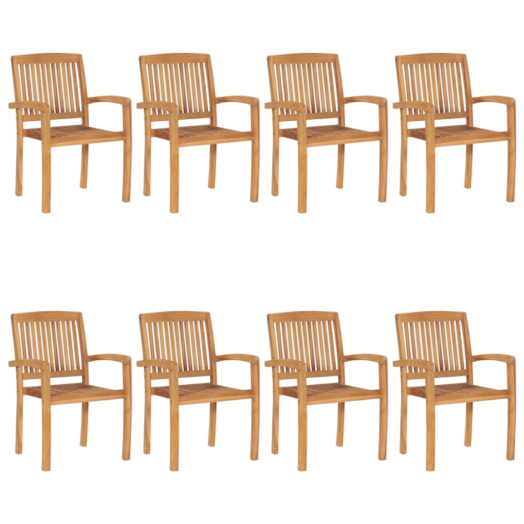 Stacking Garden Chairs 8 pcs Solid Teak Wood - The Home Maker