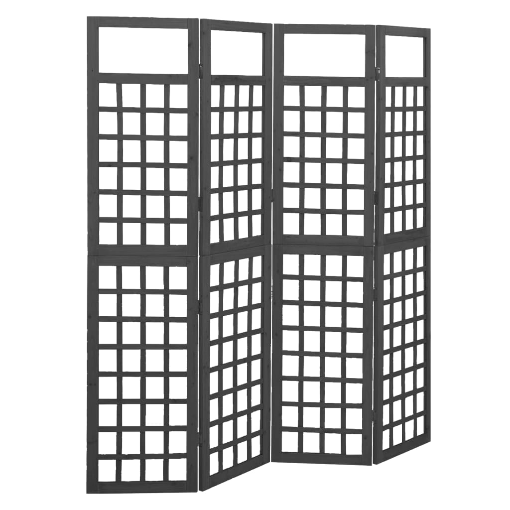 4-Panel Room Divider/Trellis Solid Fir Wood Black 161x180 cm - Merkel Designers