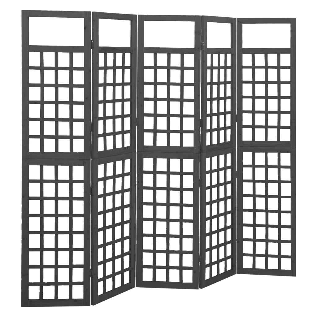 5-Panel Room Divider/Trellis Solid Fir Wood Black 201.5x180 cm - R and M Furniture