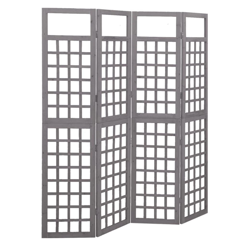 4-Panel Room Divider/Trellis Solid Fir Wood Grey 161x180 cm - Design Hut