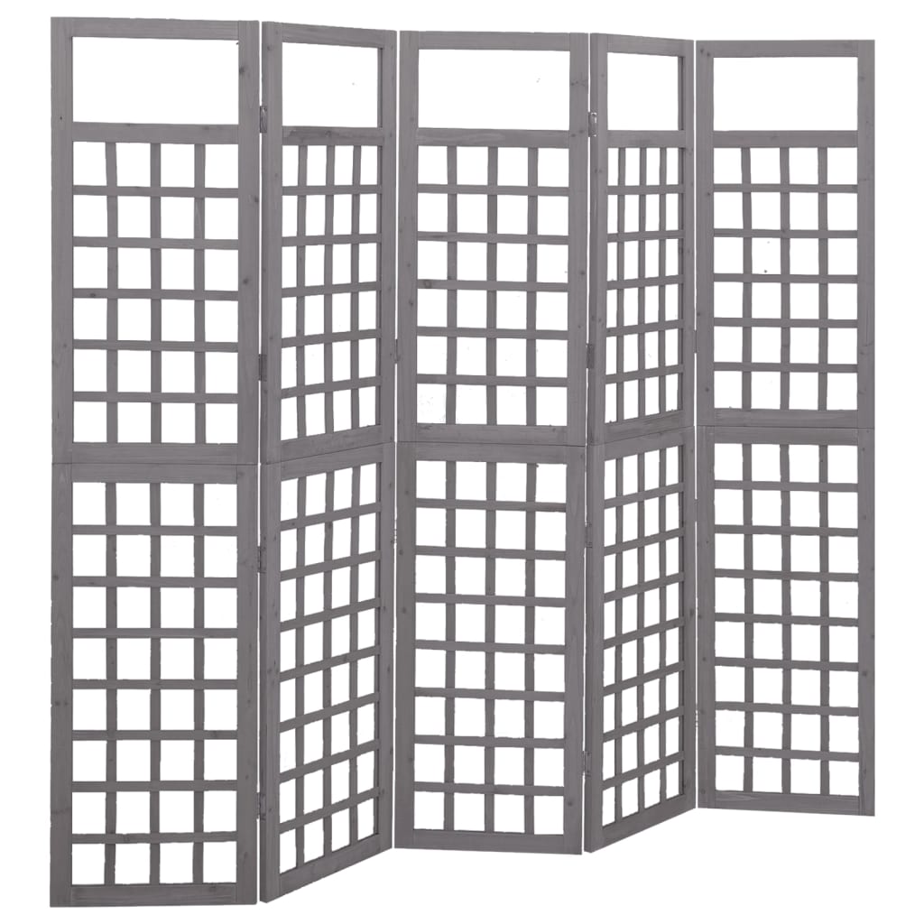 5-Panel Room Divider/Trellis Solid Fir Wood Grey 201.5x180 cm - Merlin Deals