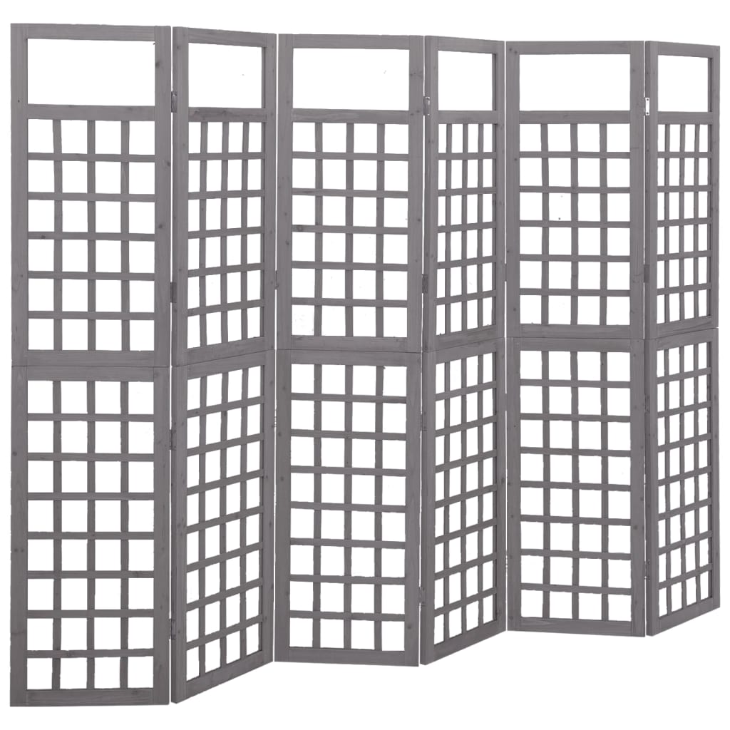 6-Panel Room Divider/Trellis Solid Fir Wood Grey 242.5x180 cm - Tyrell & Tyrell