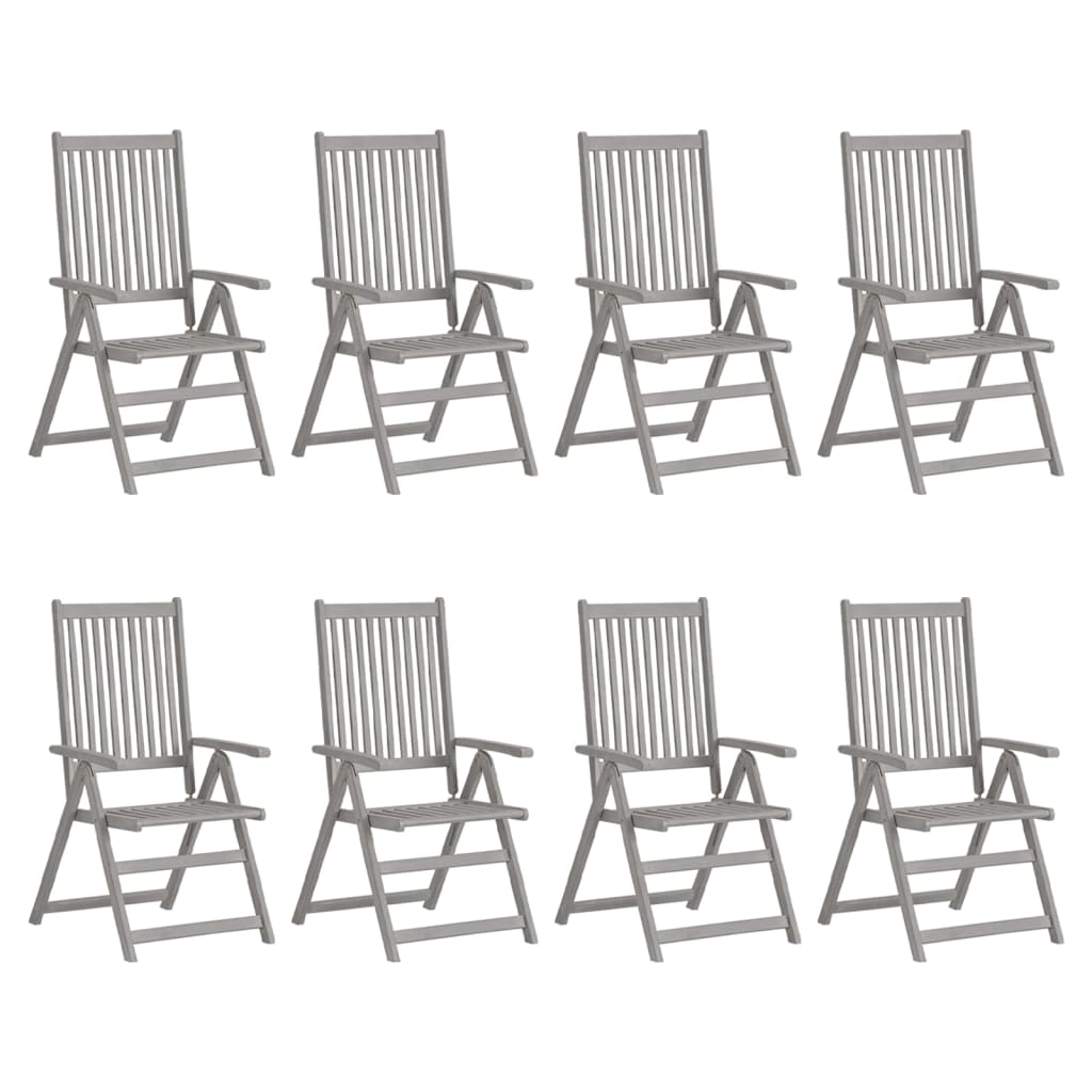 Garden Reclining Chairs 8 pcs Grey Solid Acacia Wood - All Things Good