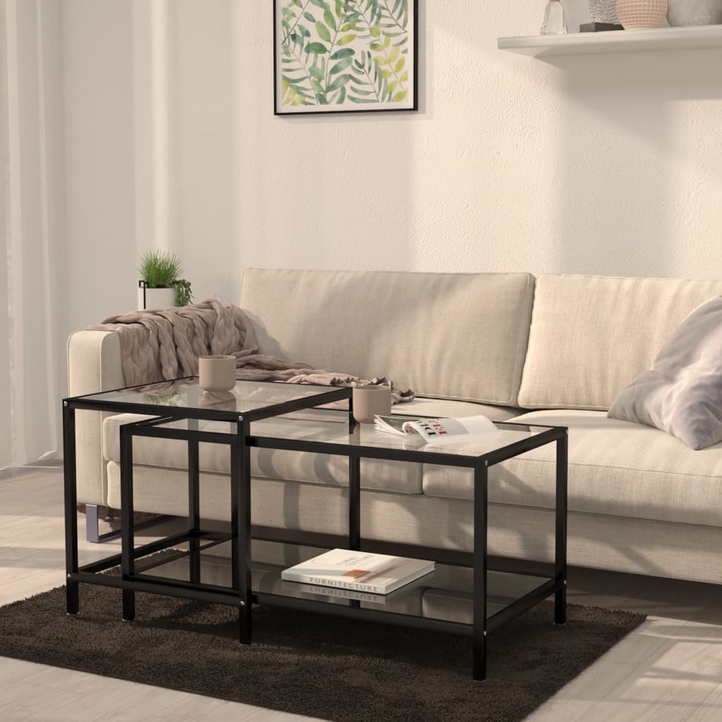 Tea Tables 2 pcs Tempered Glass Black - Casper Homes