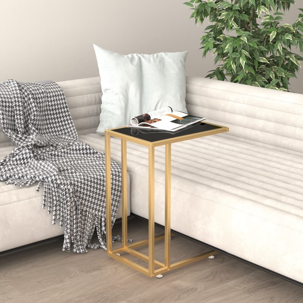 Computer Side Table Black 50x35x65 cm Tempered Glass - Merlin Deals