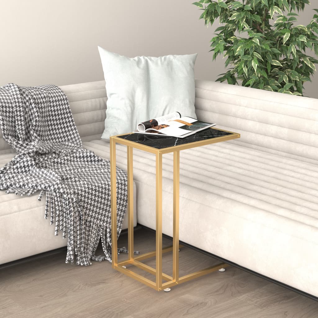 Computer Side Table Black Marble 50x35x65 cm Tempered Glass - Decor Base