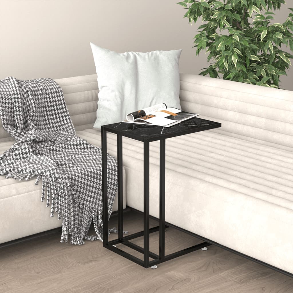 Computer Side Table Black Marble 50x35x65 cm Tempered Glass - Brittle & Co