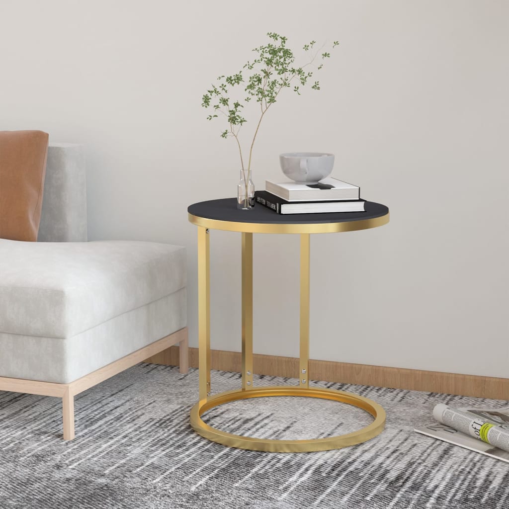 Side Table Gold and Black 45 cm Tempered Glass - R and M Furniture