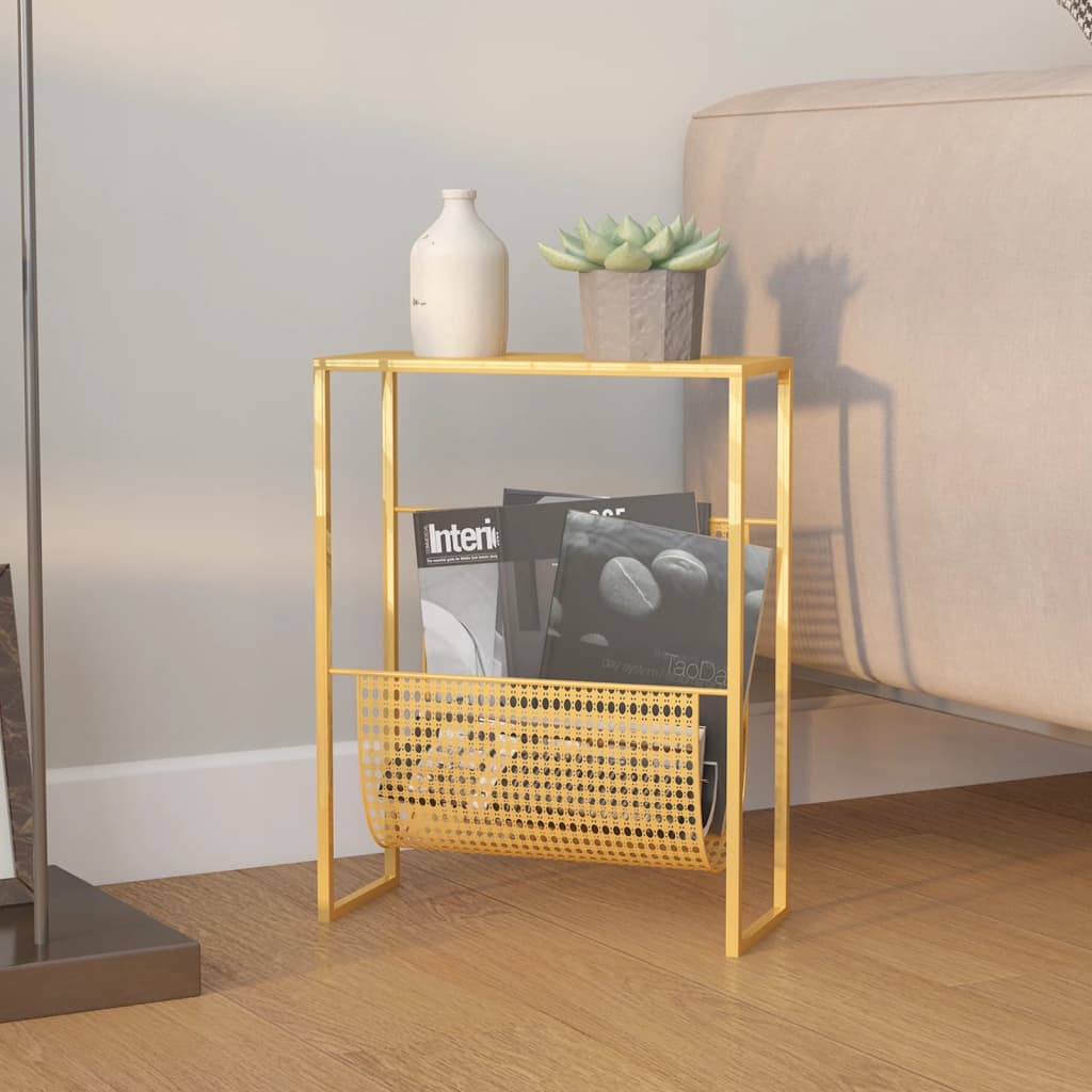 Magazine Rack Gold 35x15x45 cm Steel - Direct Imports