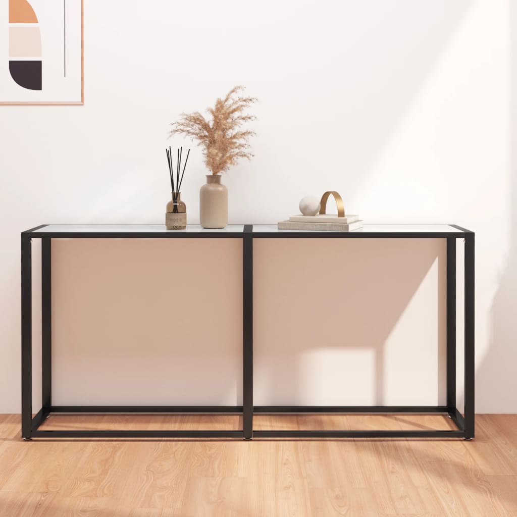 Console Table White Marble 160x35x75.5cm Tempered Glass - Design Hut