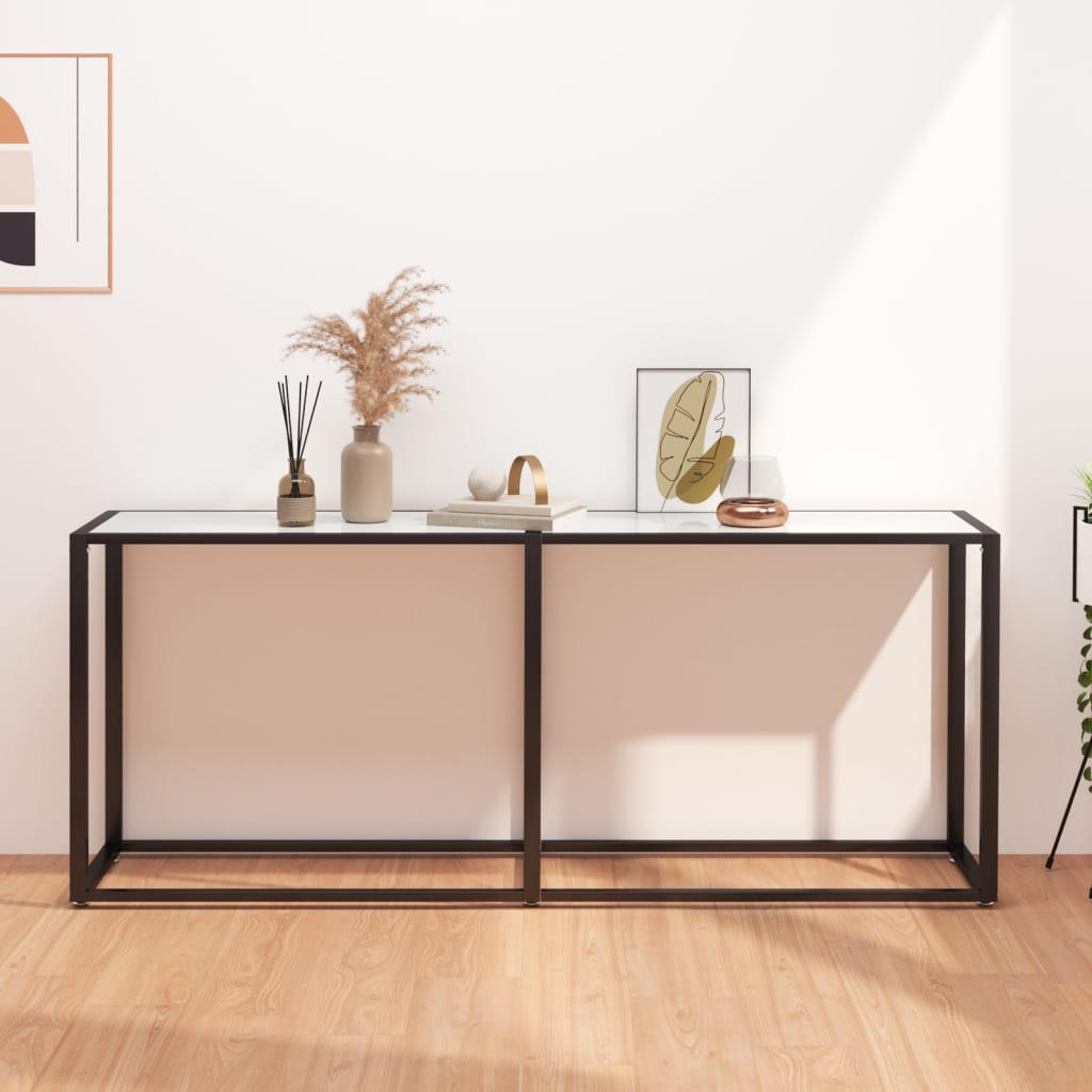 Console Table White Marble 180x35x75.5cm Tempered Glass - Sid & Sam