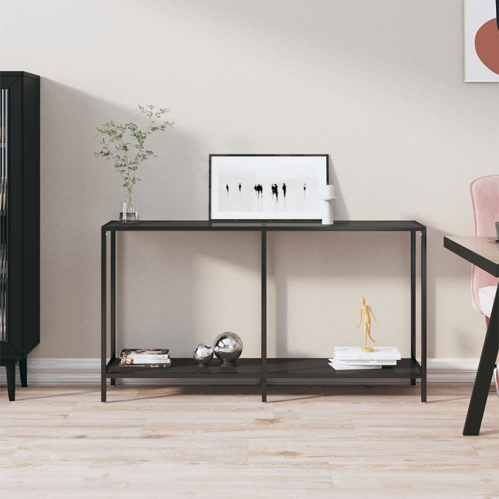 Console Table Black 140x35x75.5 cm Tempered Glass - All Things Good