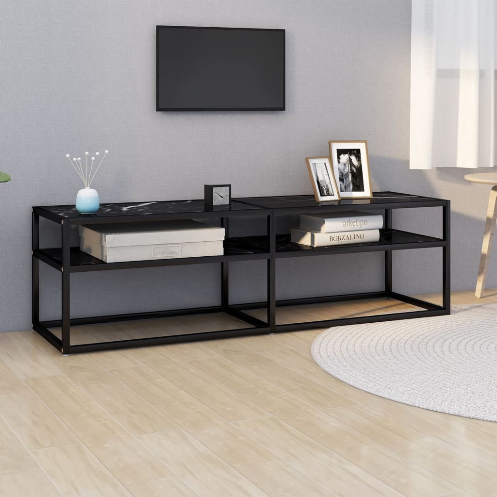 TV Cabinet Black Marble 140x40x40.5 cm Tempered Glass - Sid & Sam