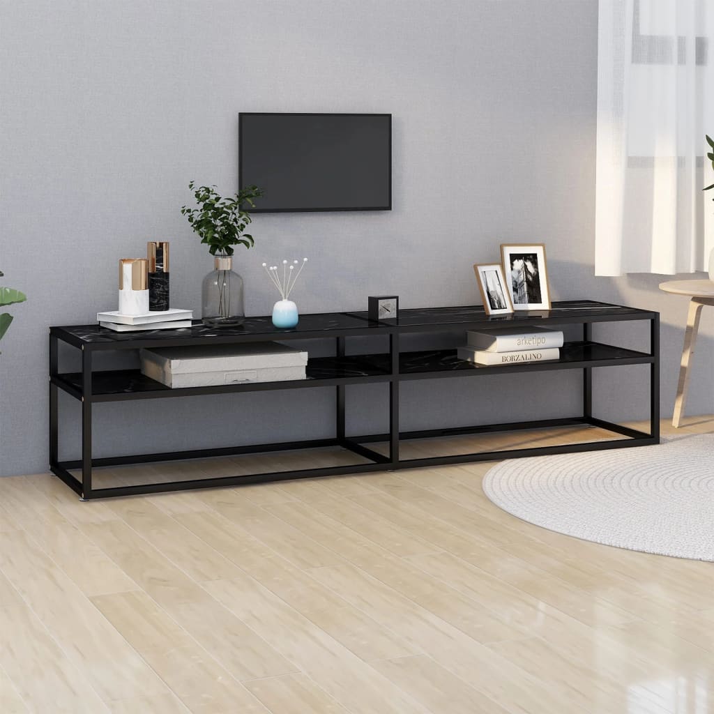 TV Cabinet Black Marble 180x40x40.5 cm Tempered Glass - Millennium Furniture