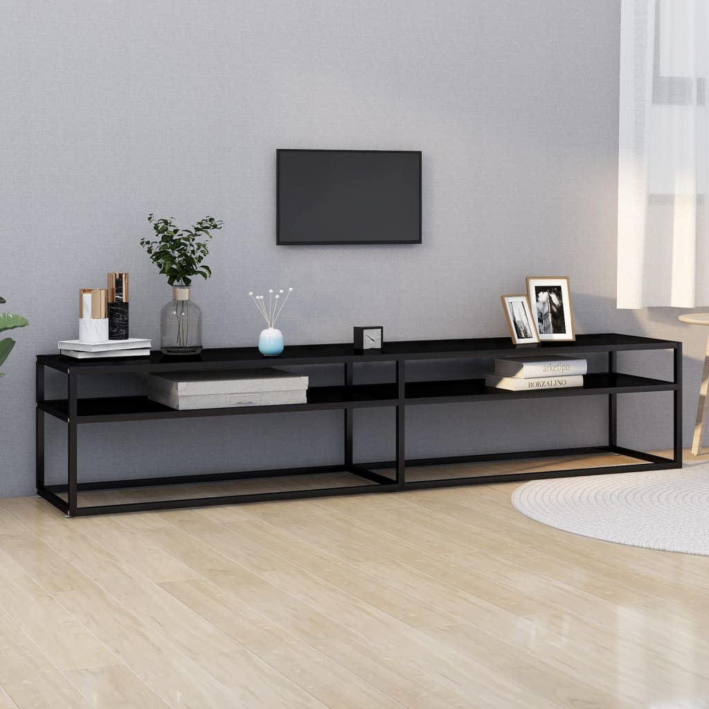 TV Cabinet Black 200x40x40.5 cm Tempered Glass - Direct Imports