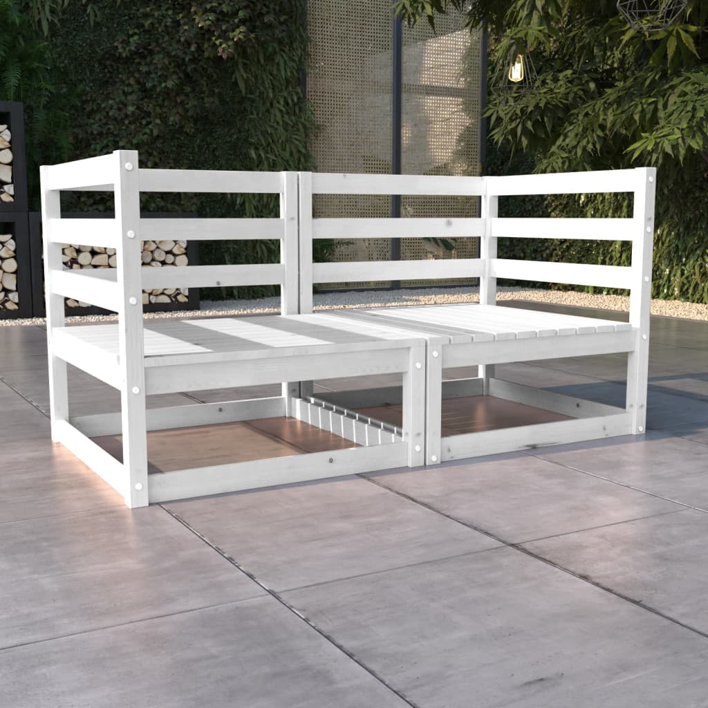 Garden 2-Seater Sofa White Solid Pinewood - Discount Dealers