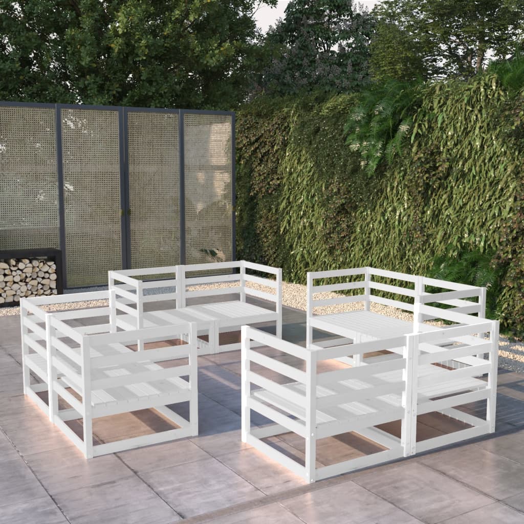 8 Piece Garden Lounge Set White Solid Pinewood - Discount Dealers