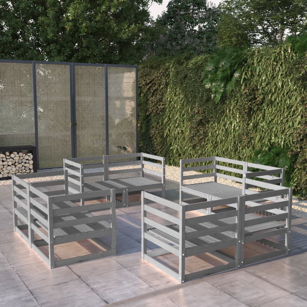 8 Piece Garden Lounge Set Grey Solid Pinewood - Direct Imports