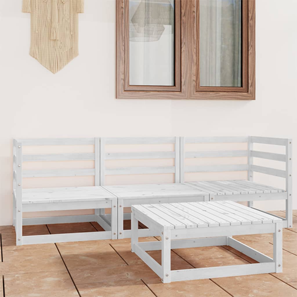 4 Piece Garden Lounge Set White Solid Wood Pine - Sid & Sam