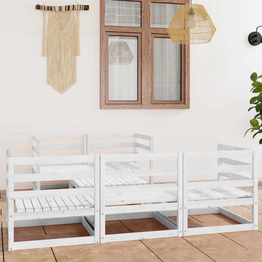 6 Piece Garden Lounge Set White Solid Wood Pine - Tyrell & Tyrell