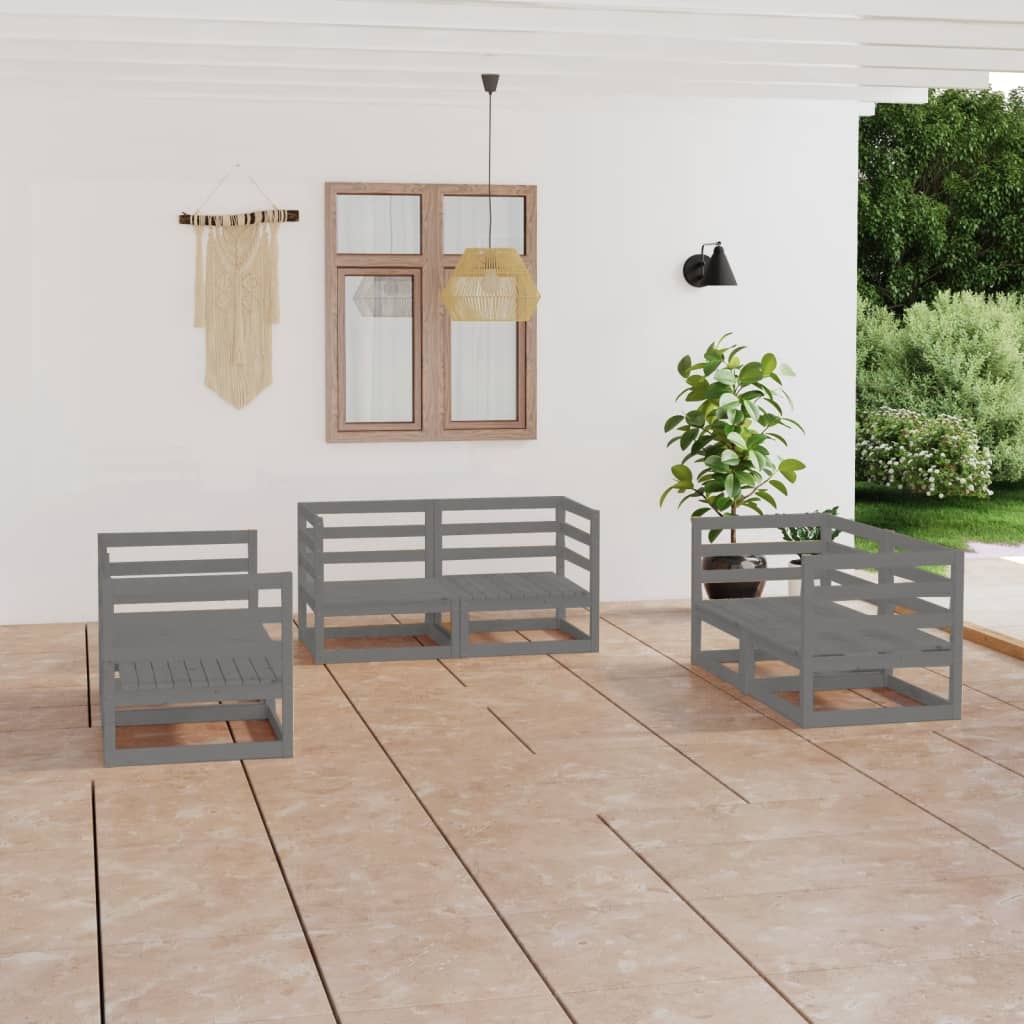 6 Piece Garden Lounge Set Grey Solid Pinewood - Brittle & Co
