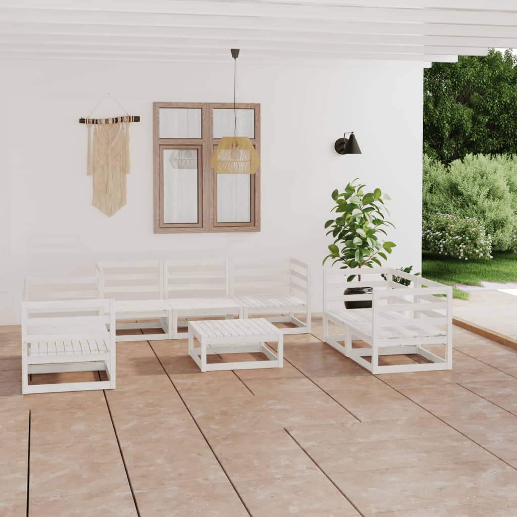 8 Piece Garden Lounge Set White Solid Wood Pine - Tyrell & Tyrell