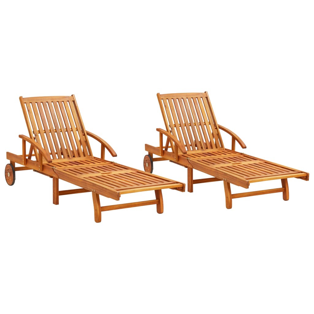 Sun Loungers 2 pcs Solid Acacia Wood - Merlin Deals
