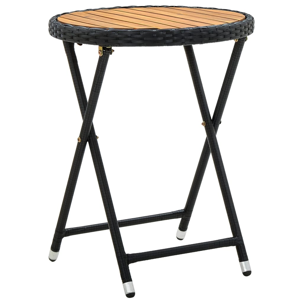 Tea Table Black 60 cm Poly Rattan and Solid Acacia Wood - Discount Dealers