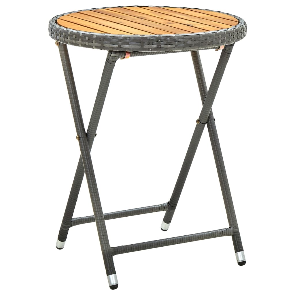 Tea Table Grey 60 cm Poly Rattan and Solid Acacia Wood - Unbeatable Bargains